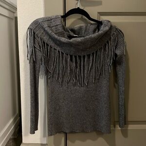 Gray Women’s off the shoulder fringe sweater